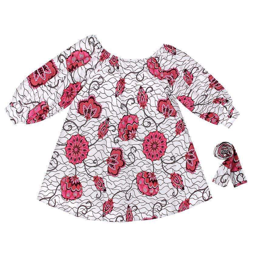 Robe Blanche Fleur Rose Mode Africaine