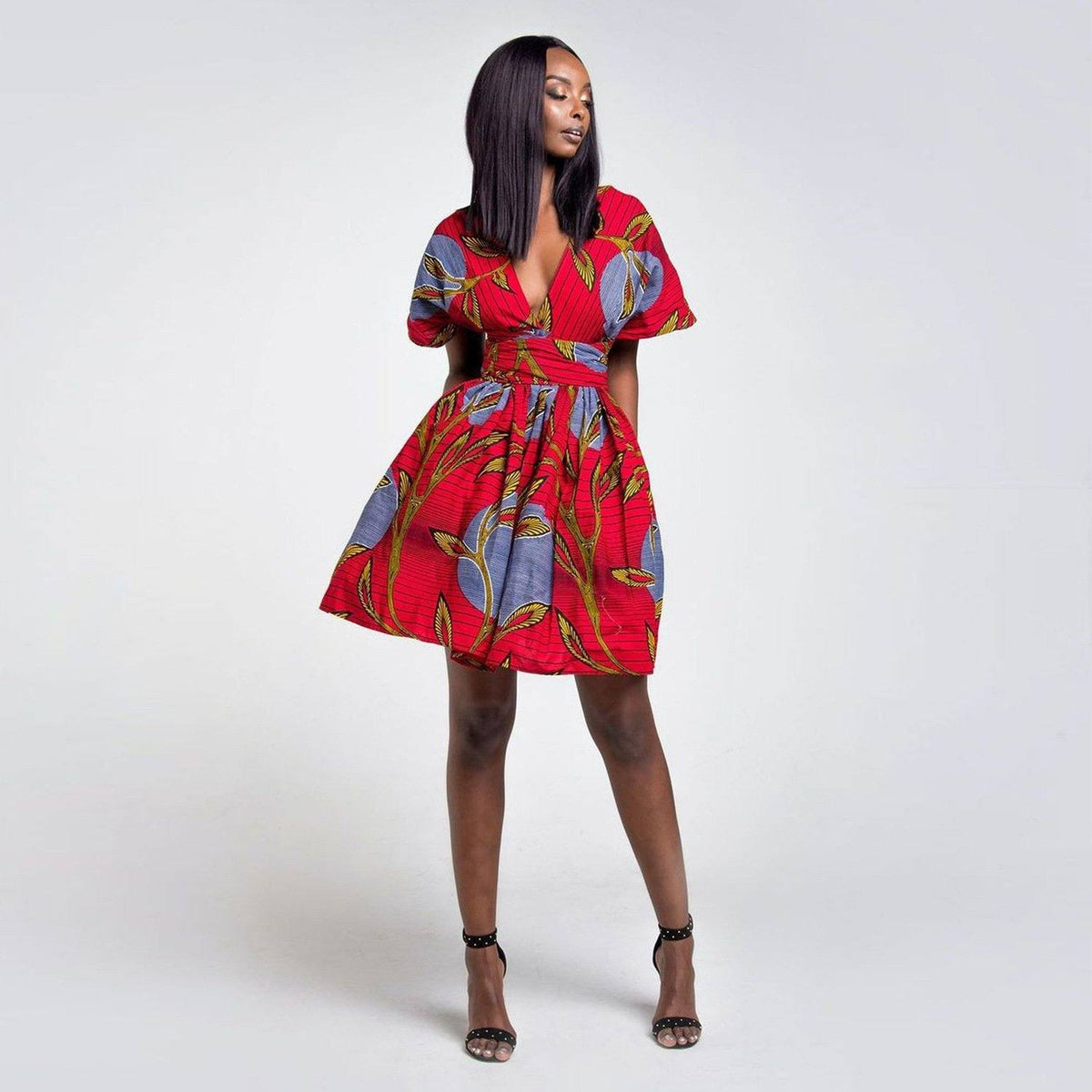 Robe Courte Fleurie Rouge Mode Africaine